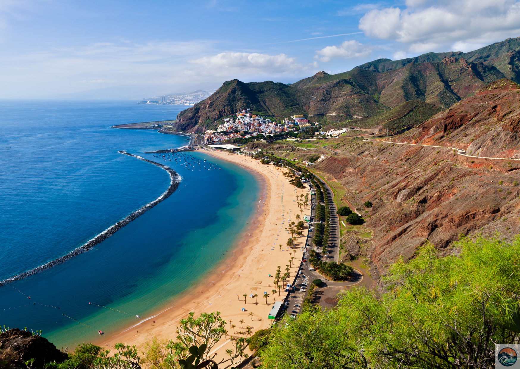 Beach Destinations in Spain view of las teresitas beach,in Tenerife, Spain