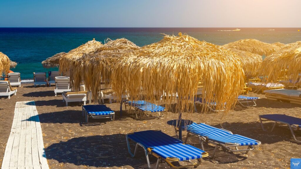 Perissa beach on Santorini island,Greece