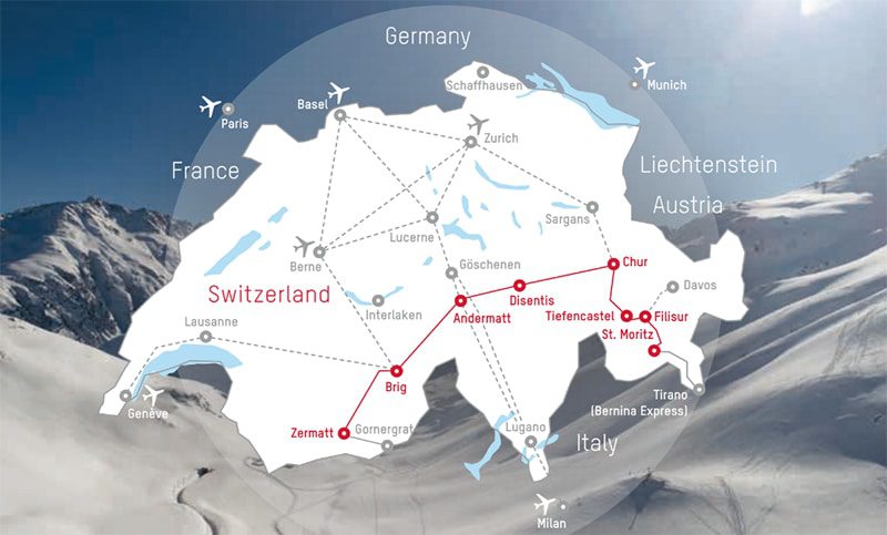 Map of Glacier Express route Iliketravelguide